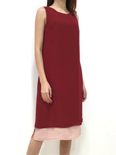 Duo Tone Shift Midi Dress - Maroon (Non-returnable) - Ferlicious